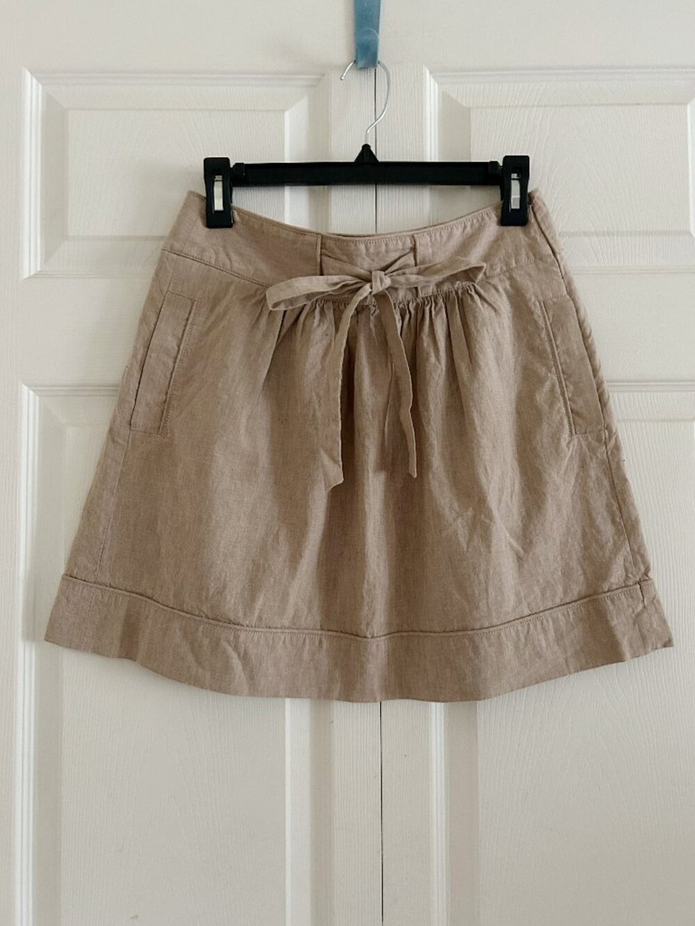 Massimo Dutti Beige Tie-Front A-Line Linen-Blend Skirt